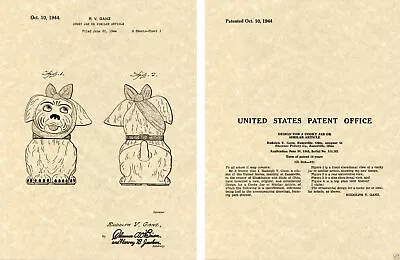 SHAWNEE MUGGSY Cookie Jar US Patent Art Print READY TO FRAME 1944 Ganz Mugsy • $9.95