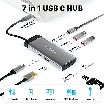 7 In 1 USB-C Type C HD Output 4K HDMI SD TF Card Hub USB 3.0 Adapter MacBook Pro • $32