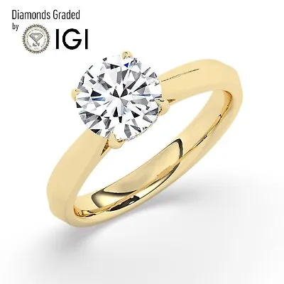 Round Solitaire Hidden Halo 14K Yellow Gold Engagement Ring2.50ctLab-grown IGI • $2046