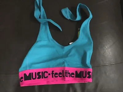 Zumba Blue Feel The Music Halter Neck Bra Top Fitness Crop Dance Size 6 8 XS • £6