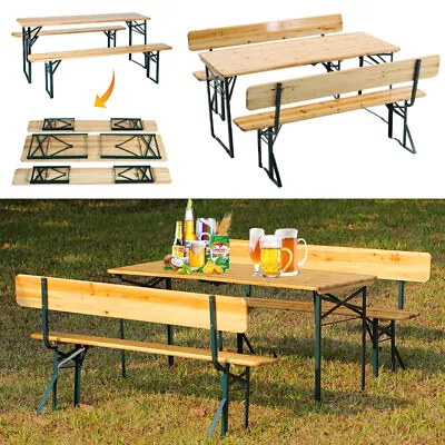 £199.95 • Buy Wood Outdoor Garden Folding Chairs 4-8 Seater BBQ Camping Picnic Table Bench Set