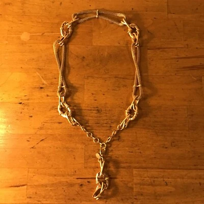 $18.50 • Buy Women’s Signed ZARA Statement Matte Gold Tone Link Chain Necklace- White Tie Bag