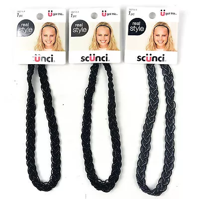 3-PK Scunci Beaded Headwrap Black Silver Metallic Beads Hair Wrap Style 38214-A • $9.09