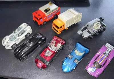 Lot 8-Matchbox-Hot Wheels-REFUSE TRUCK-Space Rover-fire Rescue-twang-Batmobile￼ • $71.10