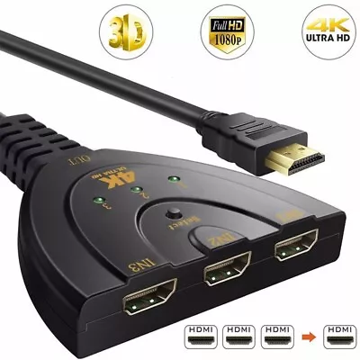 HDMI Switch 4K 3-Port HDMI Splitter  Switcher  Supports 4K Full HD  Cable • £6.49