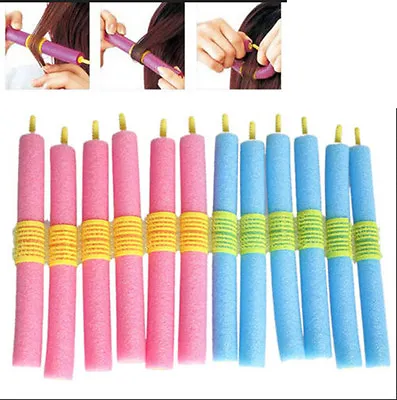 £5.39 • Buy 12 Pc Women Girl Silk Ribbon Hair Curler Heatless Curling Rod Headband Wave Tool