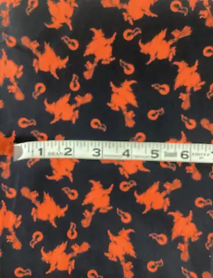 $7.95 • Buy Orange Witches On Brooms Cats And Bats On Black Halloween Fabric 1-3/4 Yard VTG