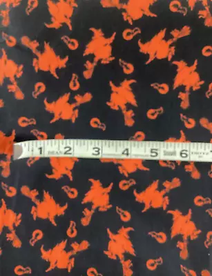 $7.95 • Buy Orange Witches On Brooms Cats And Bats On Black Halloween Fabric 1-3/4 Yard VTG