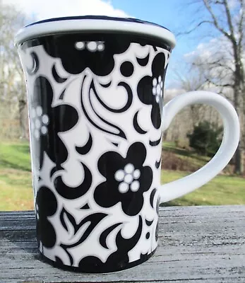 Vera Bradley Mug W/ Lid Coaster Night & Day Barnes & Noble Black White Floral • $8