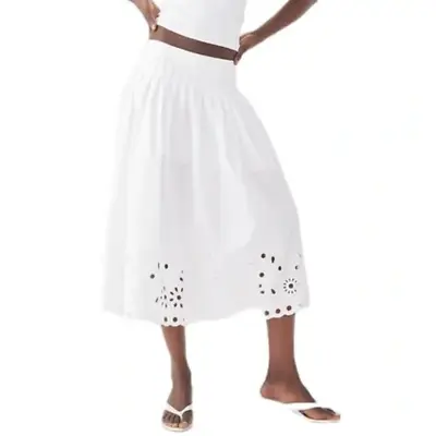 J. CREW Women's Eyelet Hem Midi Skirt Size 18 White Pleated Side Zipper NWT • $38.50