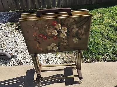 Mid Century Tv Tray Set Flowers Butterfly With Stand • $140