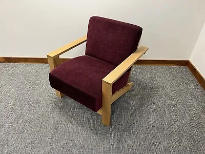 Orangebox Dench Solid Oak Framed Reclined Lounge Armchair - Black Cherry • £120