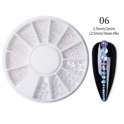 White AB Pearl Nail Art Decoration Mixed Half Round Flatback Rhinestones Decals • $1.76