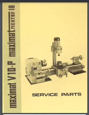 Emco Maximat Lathe V10P Service Parts Manual 59 Pages Comb Bound Gloss Cover • $24.95
