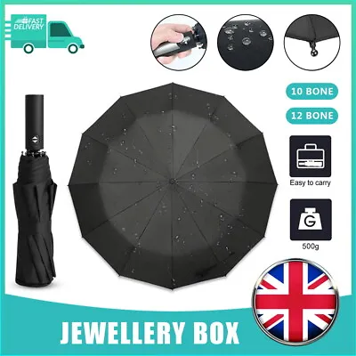 12 Ribs Automatic Open Umbrella Close Travel Windproof Compact Strong Folding  • £8.49