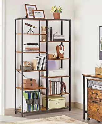 Industrial Tall Bookcase Modern Shelving Unit Wood Metal Room Divider Storage • £114.90