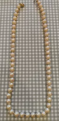 Vintage Marvella Single Strand Knotted Faux Pearl Necklace Off White Gold Tone • $12.75