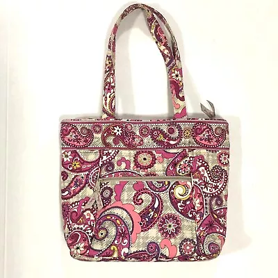 Vera Bradley Paisley Meets Plaid Quilted Tote Shoulder Bag Pink Gray • $18.99