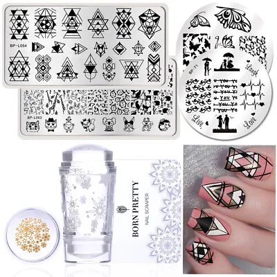 3Pcs BORN PRETTY Nail Stamping Plates Clear Jelly Nail Art Stamper Set Xmas Gift • $4.23