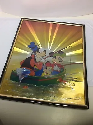 Vintage Disney Goofy Mickey Mouse Fishing Foil Art Print • $20