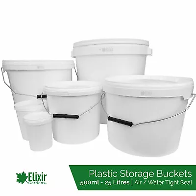 Plastic Storage Buckets With Lids 0.5 1 5 10 15 25/30 Litre Container Tubs • £39.69