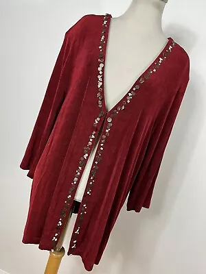 Vikki Vi 1X Jacket Maroon Red Beaded Embellished Travel Slinky Long Fly Away E2 • $22.20