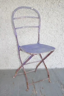 Antique French Bistro Country Metal Folding Chair. Industrial Distressed Garden • $295