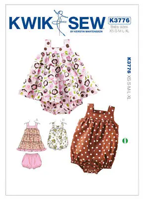 Kwik Sew Sewing Pattern 3776 Babies Toddlers XS-XL Romper Ruffled Dress Bloomers • $16.50