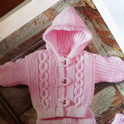 Baby Knitting Pattern Aran Jacket Pants And Mittens Girls Boys  18-26   155 • £2.09