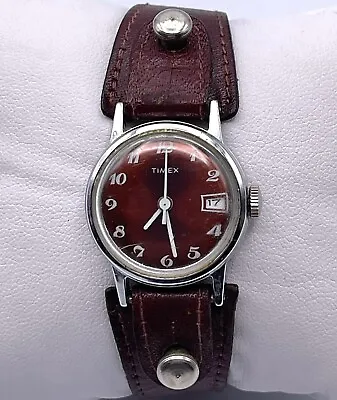 Vintage Timex Watch Red Dial Mechanical Wind Up Date Indicator • $59.99