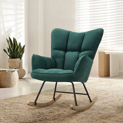 Upholstered Linen Fabric Rocking Chair Single Sofa Armchair Relaxing Padded Seat • £119.95