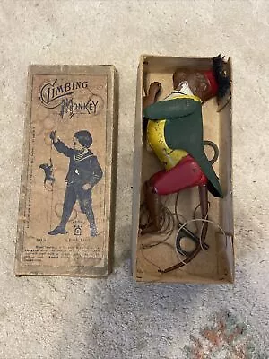 Rare Lehmann 1900s Mechanical Tin Climbing Monkey W/Original Box & String 385 • $165