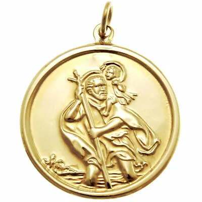 LARGE MENS 9CT GOLD ST SAINT CHRISTOPHER PENDANT CHAIN NECKLACE WITH BOX - 5.3g • £299.99