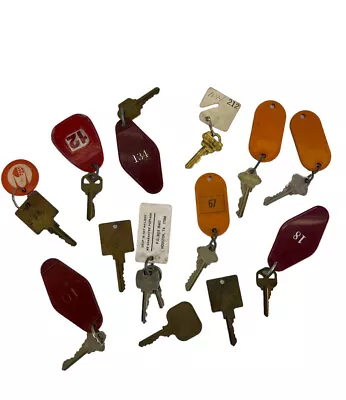 Hotel Motel Room Key Tag Fob Lot Brass Keys 70's Vintage Travel Memorabilia • $25