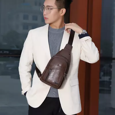 Fashion Men Leather Chest Bag Small Crossbody Wallet Backpack With Earphone Hole • $7.99