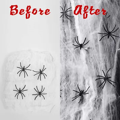 Halloween Stretchy Spider Web W/ 30 Spiders Cobweb Fake Spider Home Party Decor • £7.89