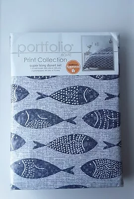 £24.99 • Buy Cove Blue Duvet Cover Set Nautical Fish Reversible Seaside Bedding Super King