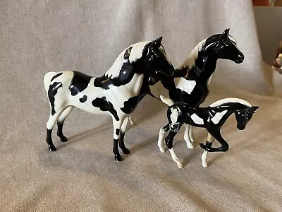 HARTLAND MODEL HORSES - Black & White Pinto Family Set - Vintage See Description • $14