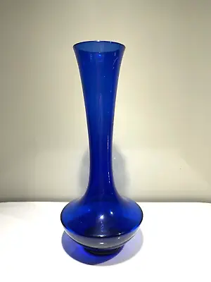 Vintage - Cobalt Blue Fluted Glass Vase - 21cm X 10cm - Mid Century Modern Retro • $35