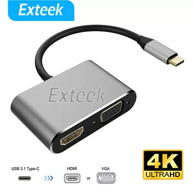 $14.95 • Buy Type-C 3.1 To 4K HDMI +VGA Port USB-C HUB Adapter Converter For MacBook IPad Pro