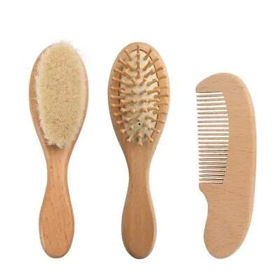 Baby Hairbrush Newborn Wooden Comb Natural Wool Brush Infant Head Massager • £8.75