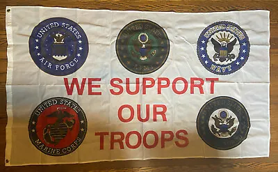 WE SUPPORT OUR TROOPS ARMY USMC 5 LOGO 3x5ft FLAG Superior Fade Resist Us Seller • $7.77