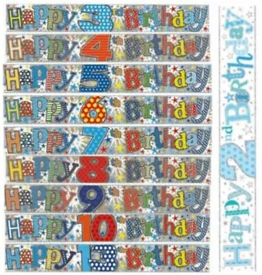 Birthday Banner Boy Male 9ft Birthday Age 2 3 4 5 6 7 8 9 10 13 Party Decoration • £2.69