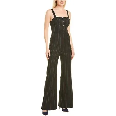 STAUD Tao Jumpsuit Black Rainbow Stripe Wide Leg 0 NWT 70s Style • $180