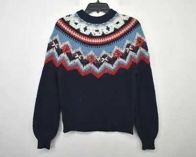 J Crew Womens Navy Zigzag Fair Isle Sweater Knit Construction Stretch $118 XS • $64.98