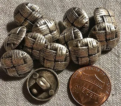 12 Domed Silver Tone Metal Shank Buttons Weave Look Almost 5/8  15mm # 8231 • $6.49