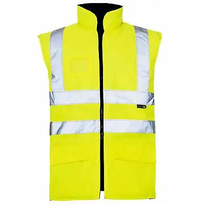 Hi Vis Viz Vision Mens Safety Work Wear Yellow PU Coating Fabric Body Warmer • £22.99