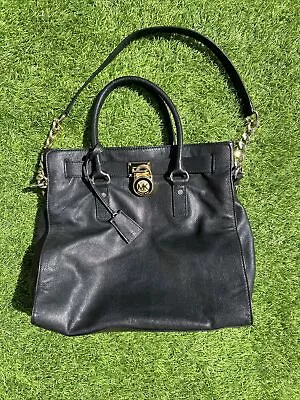 Michael Kors Hamilton Black Large Satchel Handbag With Lock And Key Chain Strap • $55