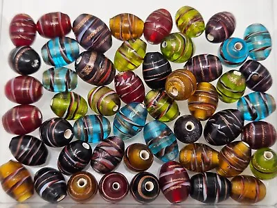 Pack Of 50 Vintage Multi-Color Striped Glass Craft Jewelry Beads 13mm Oval • $12.99