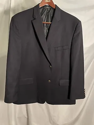 Haggar 48R Black 2Btn Metal Crest Button Single Vent Sport Coat Blazer Jacket • $48.35